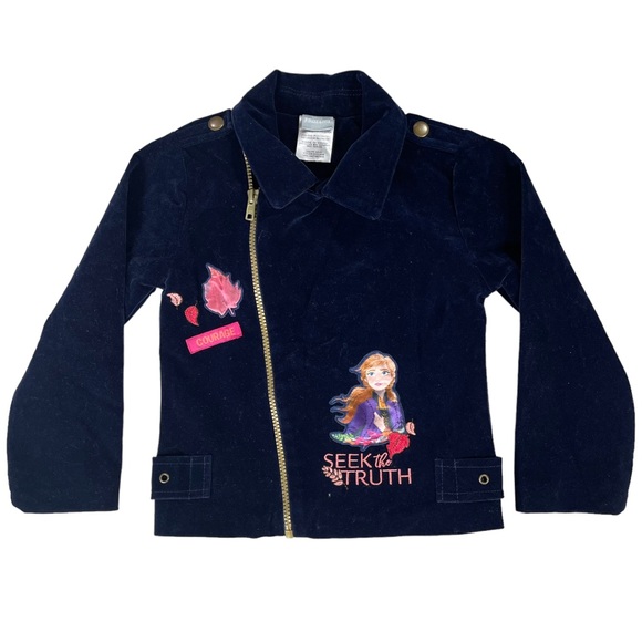 Disneys Frozen size 4t navy blue velvet gold zip up jacket, Anna & floral design - Picture 1 of 11